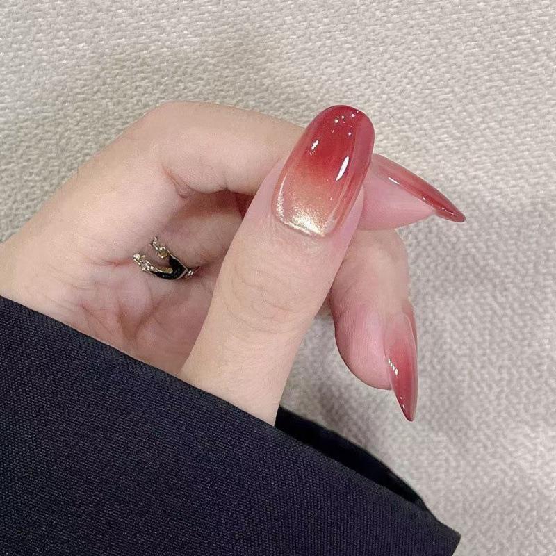 Pomegranate Red Gradient Long Wedding Nails - Handmade Detachable Wearable Fake Nails