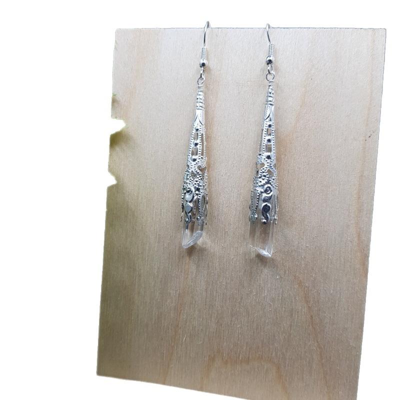 Retro Silver Color Filigree Long Crystal Dangle Earrings for Women Halloween Fantasy Elf Witchy Fairy Cosplay Jewelry Party Gift