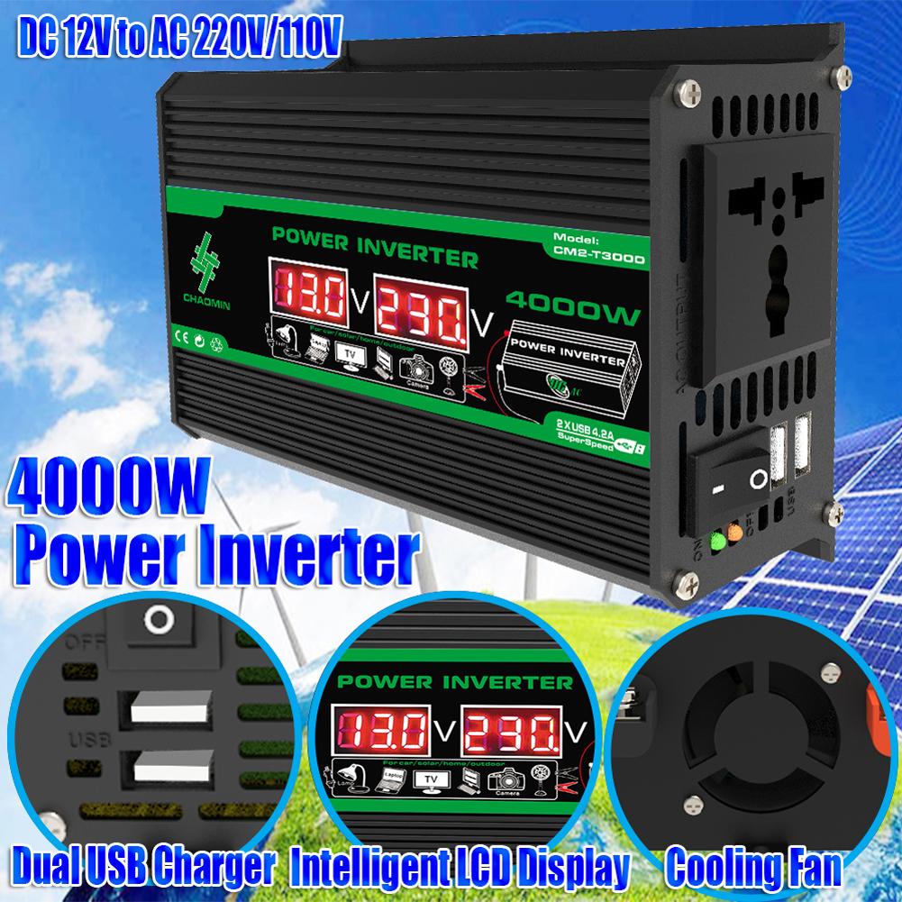 12V To 220V/110V Intelligent Power Inverter 4000W Vehicle Smart Inverter LCD Display Digital Power Inverter LED Voltage Display