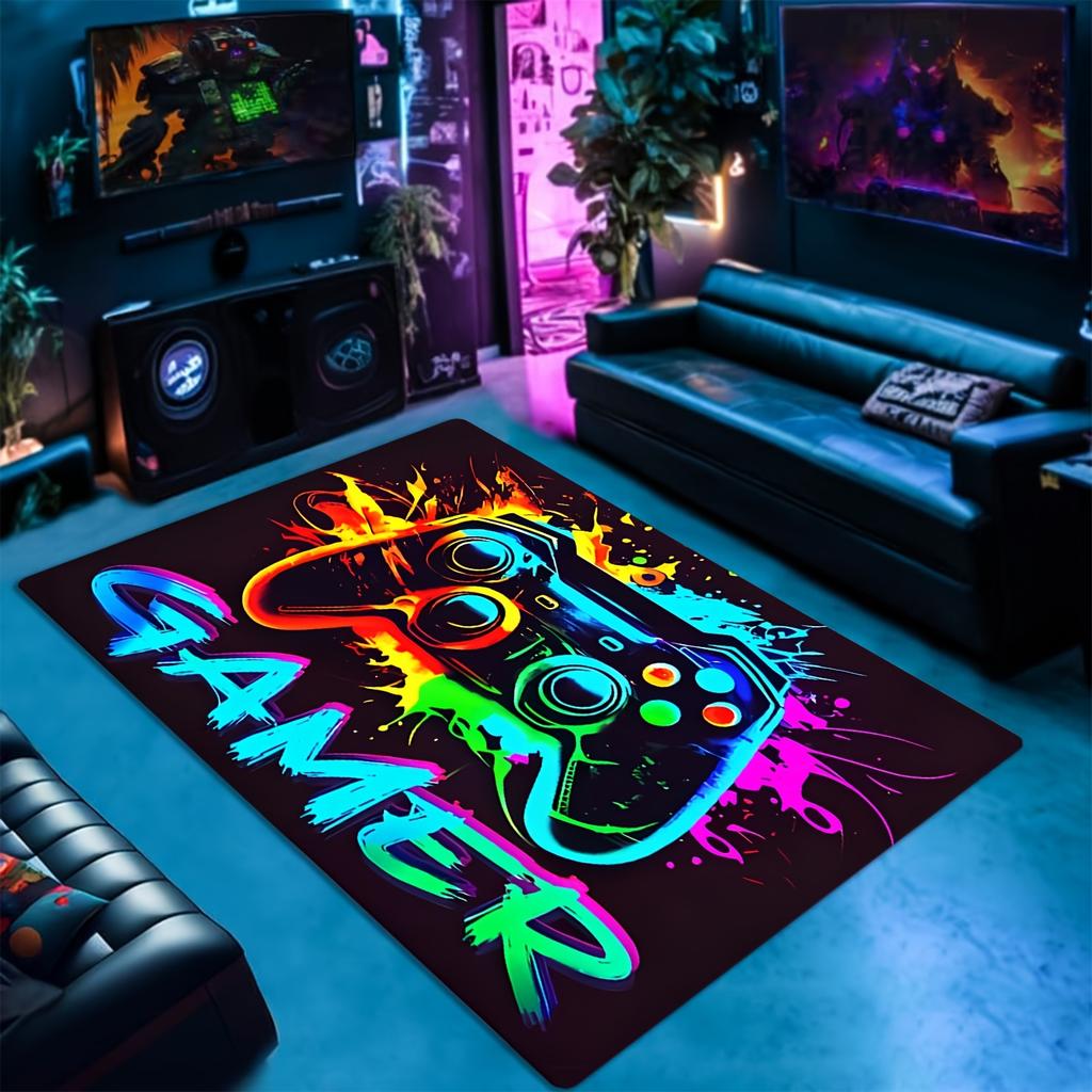 Bold Game Controller Print Area Rug – Soft Non-slip Durable Gaming Room Carpet for Bedroom Living Room, Gamer Decor Gift