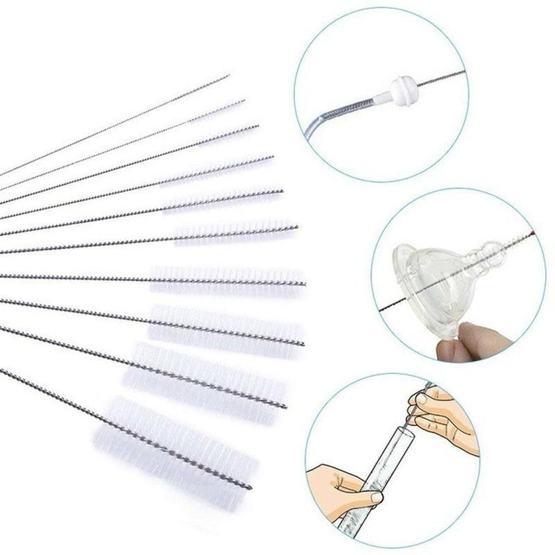 10pcs/set  Multifunctional Portable Stainless Steel Household Bottle Brushes Cleaner Glass Washing Tube Cleaning Brush Set