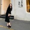 High-end exquisite and super good-looking coat with black knitted dress inside, women's autumn temperament, high-end small black dress