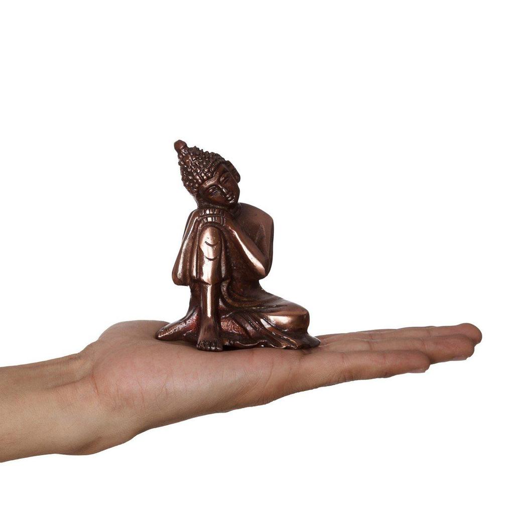 Resting Buddha On Knee Metal Showpiece (Brown,)