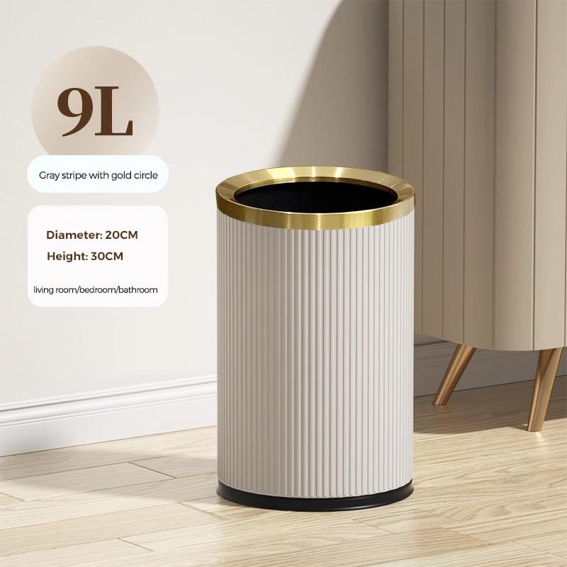 Quality Double Layer Leather Trash Can Metal Beautiful Waste Paper PU Basket Storage Bin for Bathroom  Bed Room