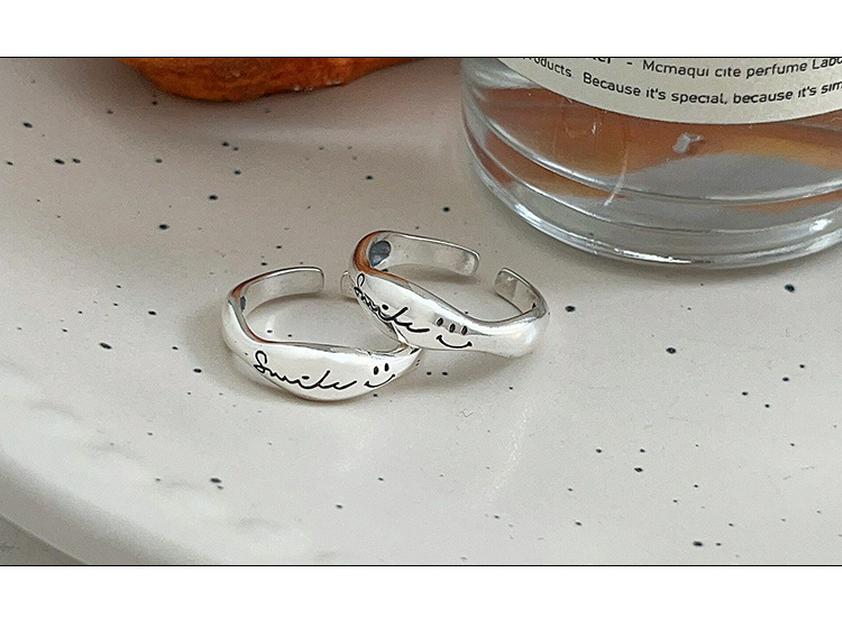 Prsten s usměvavým obličejem v korejském stylu pro ženy - ryzí stříbro S925, vynikající, jednoduchý, špičkový, všestranný, perfektní dárek pro nejlepší přítelkyni