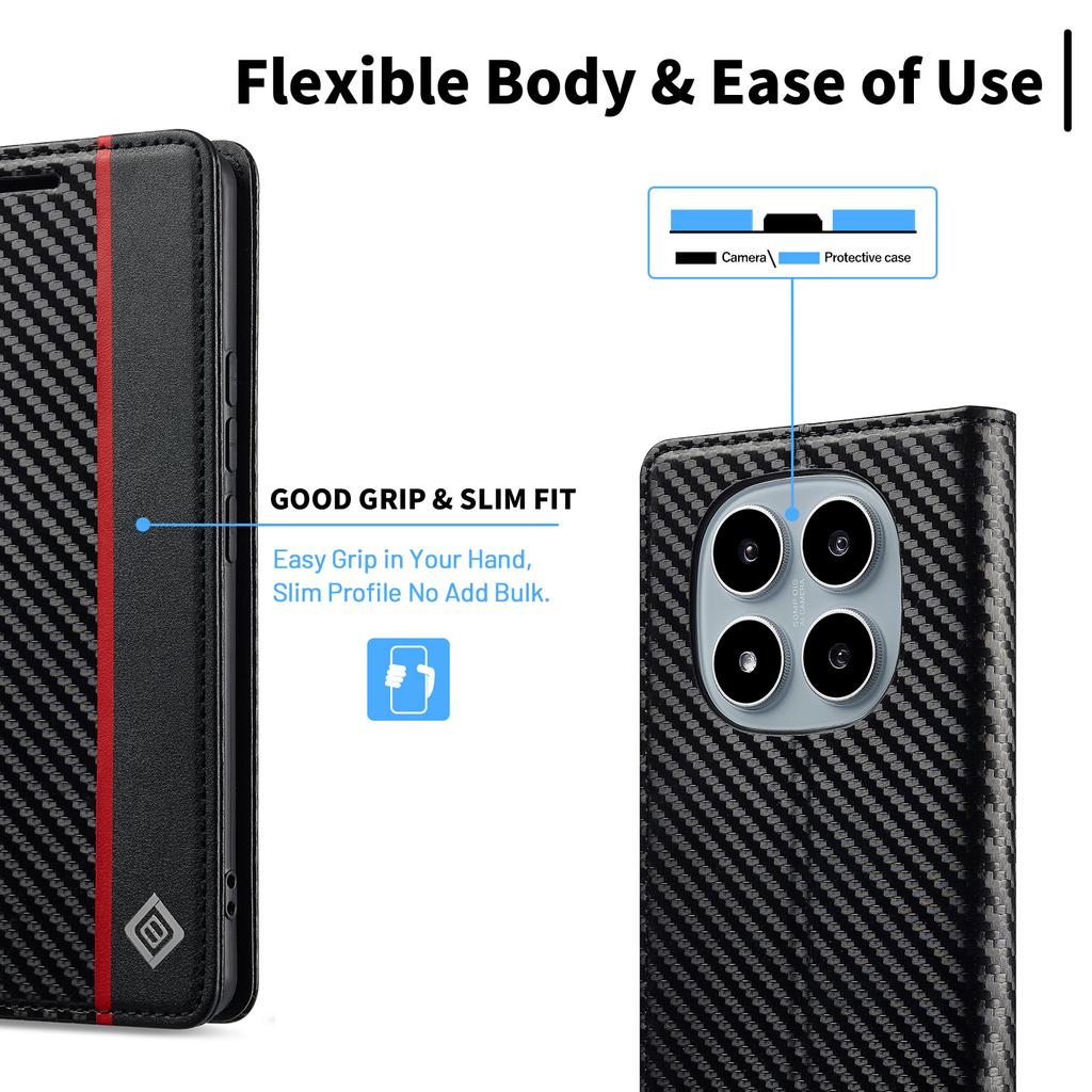 Carbon Fiber Cards Solt Wallet Leather Case For Redmi Note 15 14 Pro Plus 13 13C 14C Luxury Slim Magnetic Flip Kickstand Cover