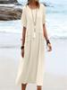 New Women's Cotton Pocket Casual Solid Color Short Sleeved Dress