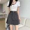 2024 Plus Size Grey High-Waisted A-Line Pleated Skirt - Tummy Slimming & Concealing Mini Skirt for Women
