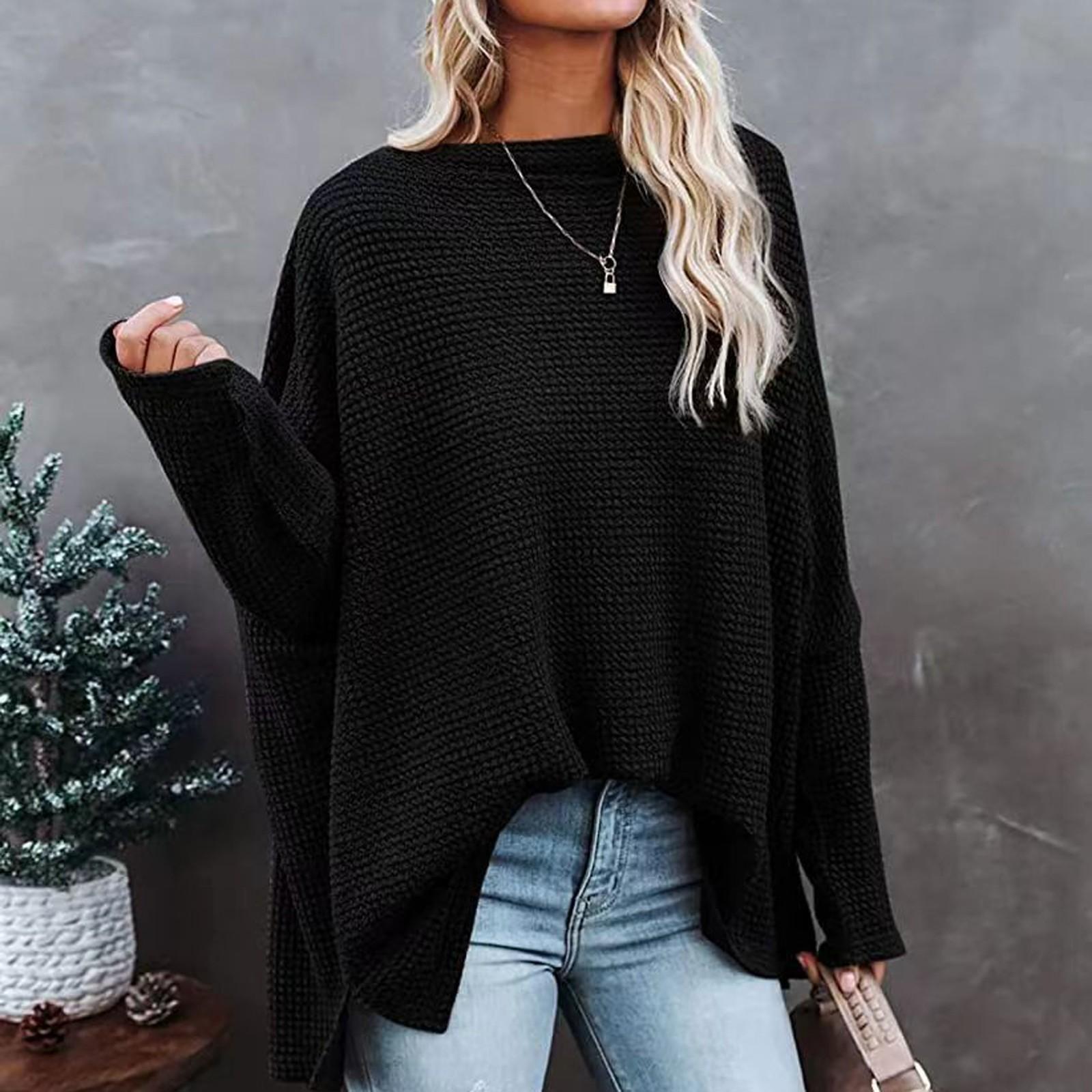 

Женская мода повседневный трикотажный топ с косым плечом и длинными рукавами, однотонный топ L чёрный