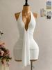 Sexy Spice Slim Deep V Mesh Dress European American Halter Ribbon Mini Dress
