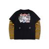 Li Ning X X-Girl Collaboration Sports Fashion Series Striped Loose Round Neck Long Sleeve T-Shirt Women Tops Black ATLQ118-2