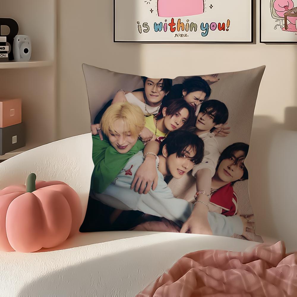 Korean Kpop Boy Group Superstar EENHYPEN Cushion Cover Pillowcase Short Plush Invisible zipper Room Sofa Cushion Cover