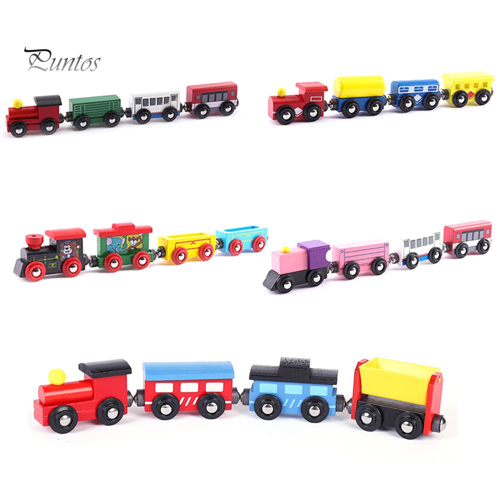 Puntos Dřevěný dětský 4dílný magnetický miniaturní model vagónu, vývojová hračka, dárek