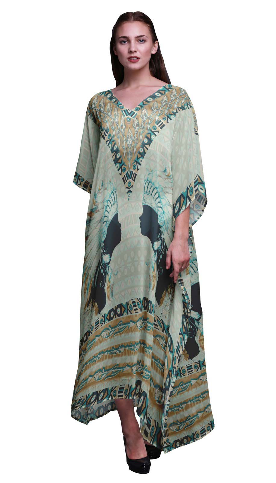 

Phagun Tribal Африканський довгий кафтан Максі сукня Пляжний купальники Cover up Жіночі XL-3X зелений