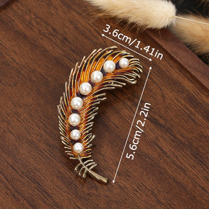 

1PC Enamel Vintage Pin with Rhinestones Party Pearl Elegant Bag Badges Gifts Feather Brooch Dinner Unisex
