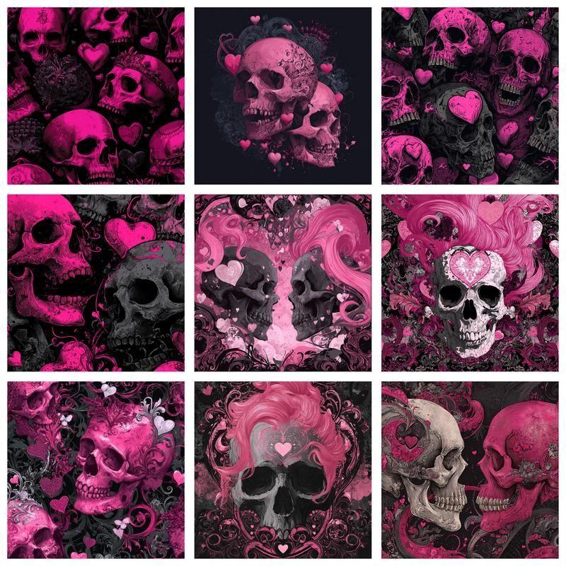 Full Drill Square Diamond Painting Pink skull 5D DIY Diamond Art Mosaic Cross Stitch Halloween Handicraft H