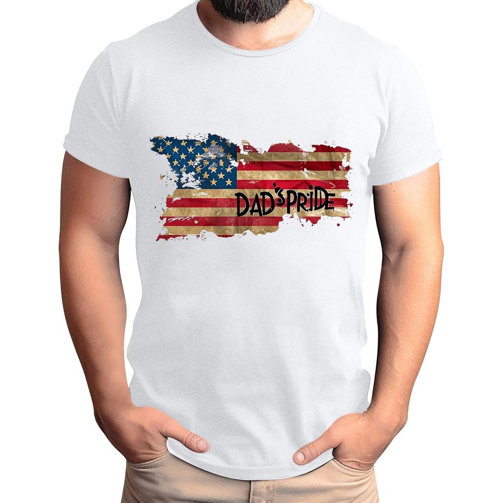 Tricou de Bărbați cu Imprimeu Steag pentru Ziua Tatălui, Top Lejer Casual cu Mânecă Scurtă