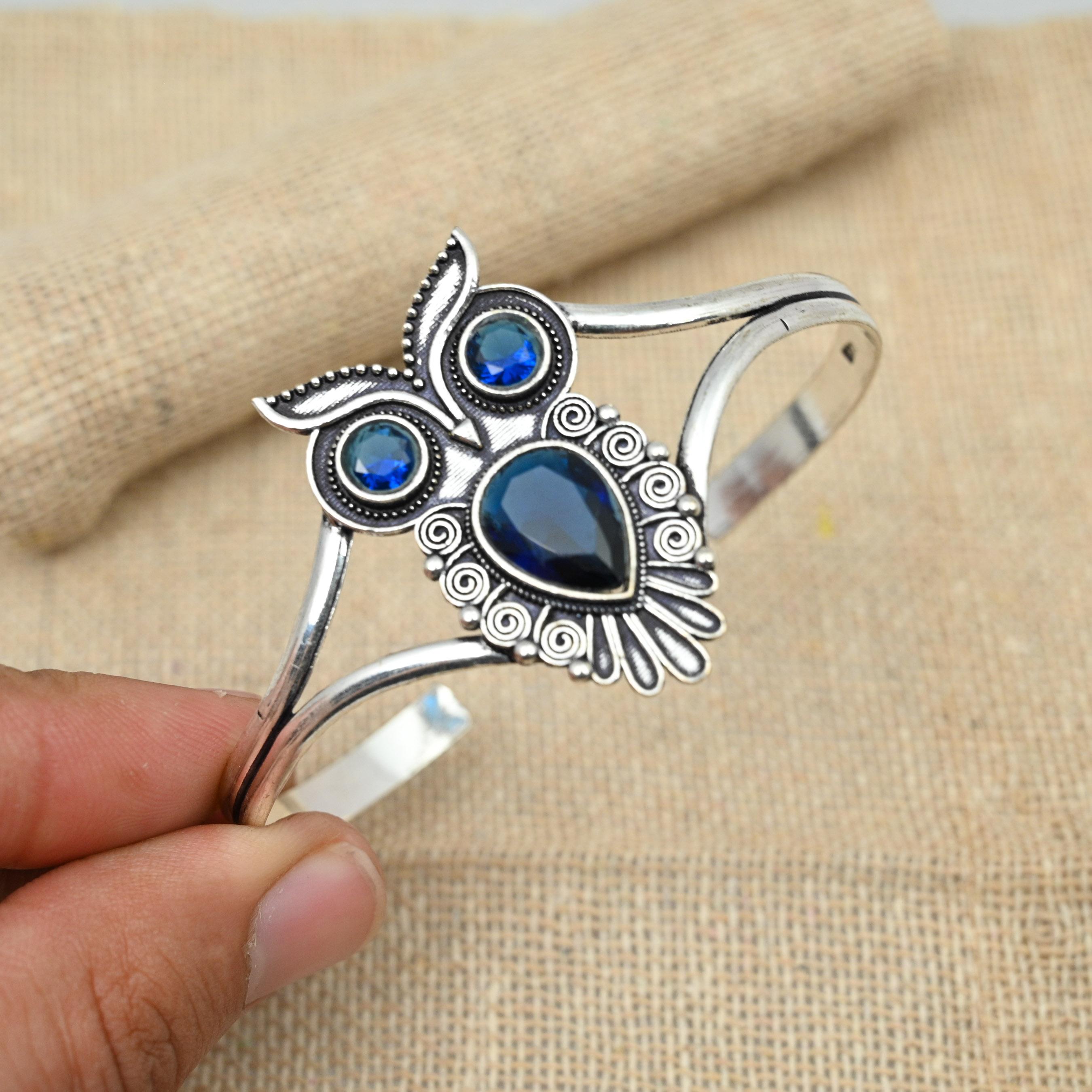 

Ювелирные изделия из драгоценных камней с синим сапфиром, стерлинговое серебро 925 пробы, подарок на день рождения, регулируемый браслет-манжета 8 Inches синий