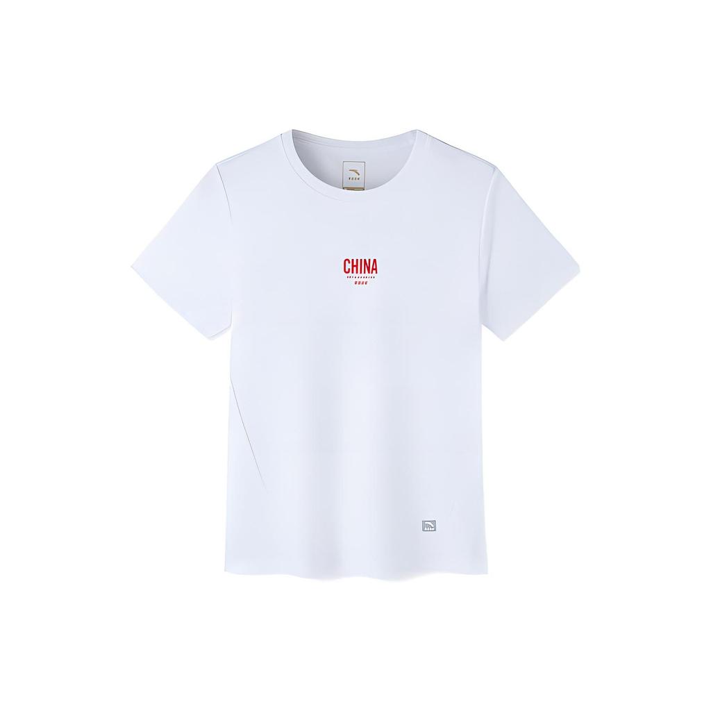 Anta Solid Color Letter Print Knit Crew Neck Short Sleeve T-Shirt Women Tops White 162230117-1