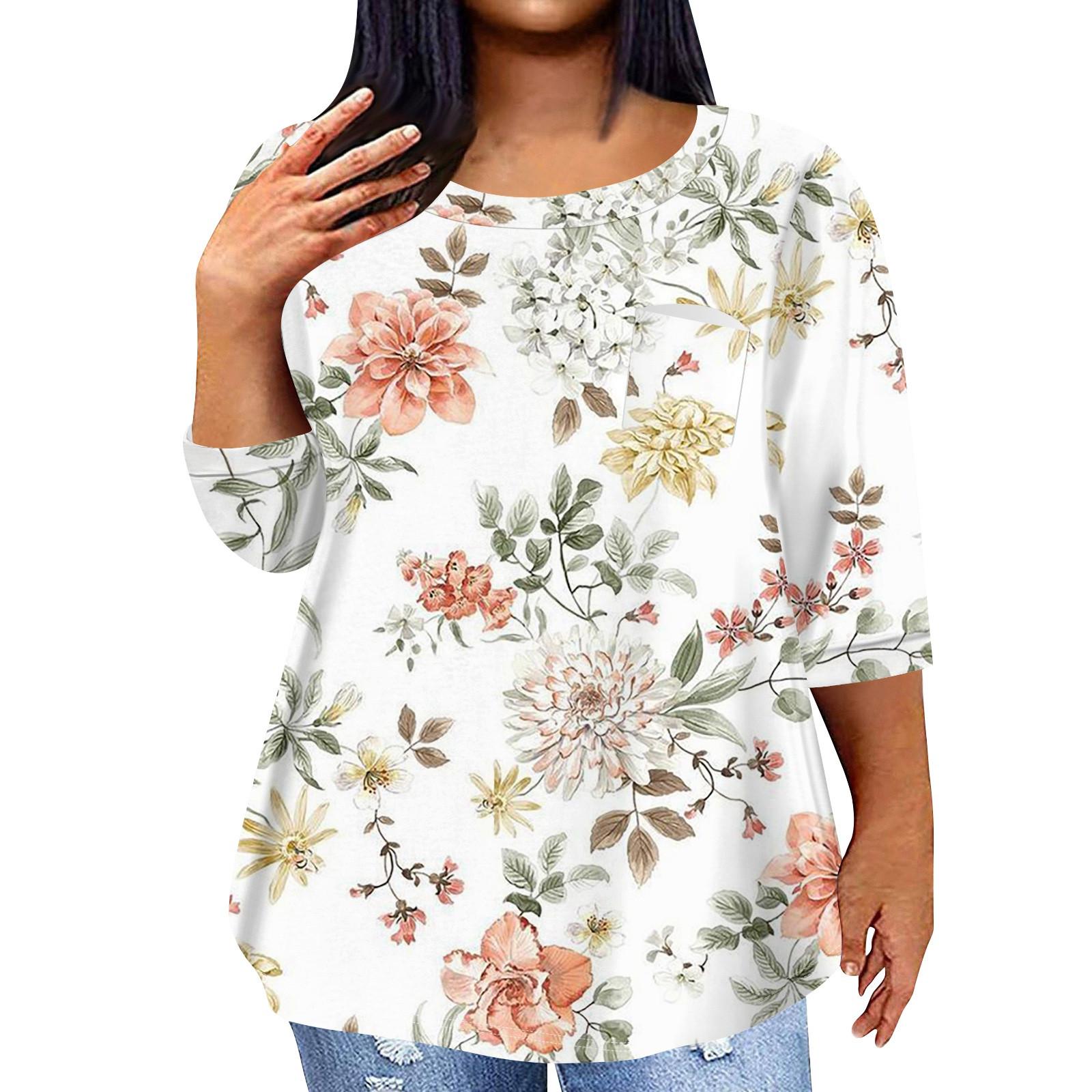 

Жіночий модний повсякденний пуловер з принтом і круглим вирізом з рукавом три чверті та рукавом 4/3 XXXXXL білий