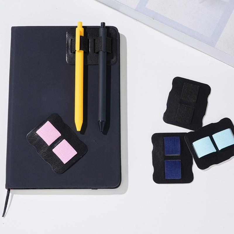 2Pcs Double Slots Leather Pen Organiser Adhesive Pen Organiser with Double Elastic Bands for Hardcover Notebook Planner