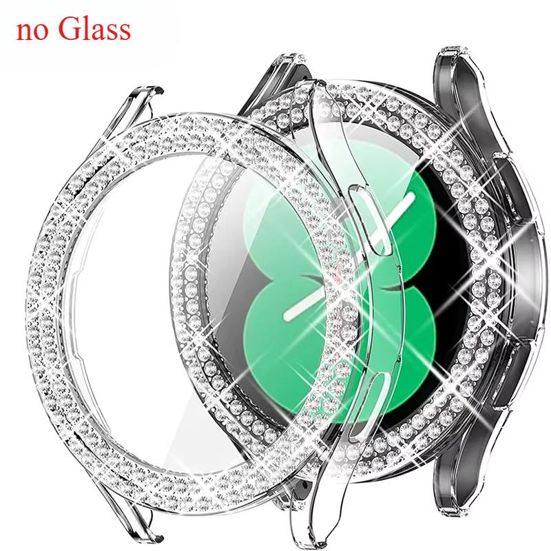 Case for Samsung Galaxy Watch 7 6 5 4 40mm 44mm Protective Case Plastic hard Bumper row diamond encrusted shiny cover no glass
