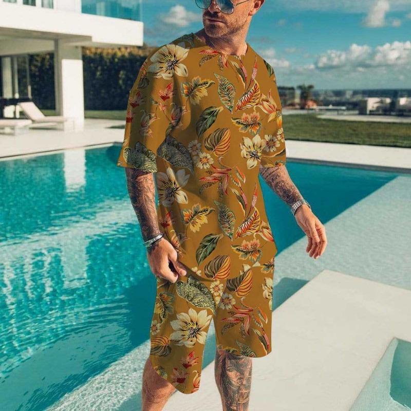 Hawaiian Beach Men's Set T-shirt Two Set Vacation Casual