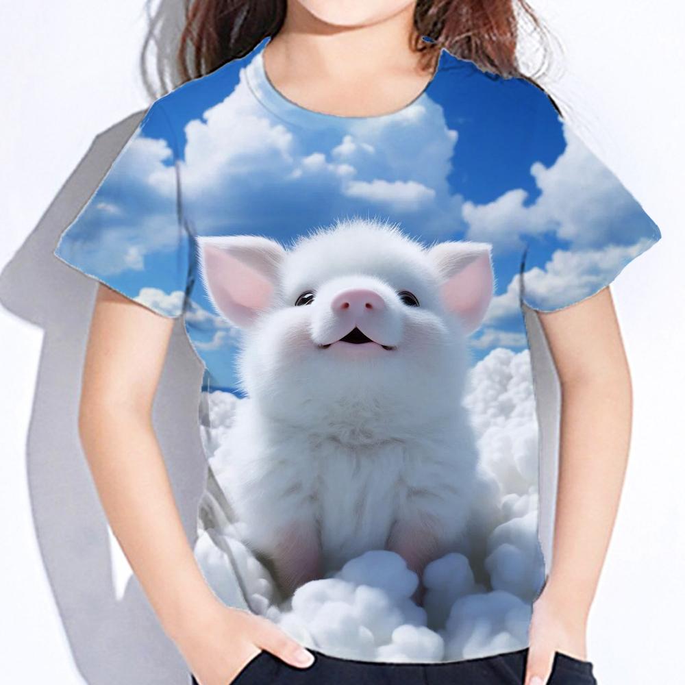 Mädchenkleidung Mädchen T-Shirts Kurzarm Niedlicher Tierdruck Kinder Sommerkleidung Lässige Kawaii Rundhals Tops Kinderkleidung