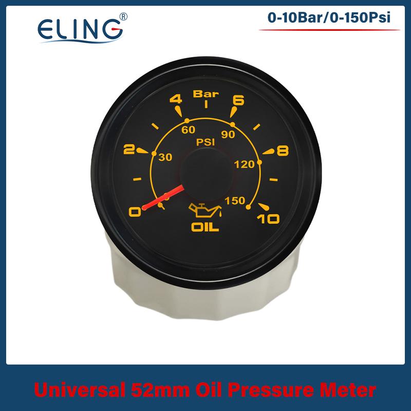 ELING Waterproof Universal 52mm Oil Pressure Gauge 0-5Bar 0-10bar for Car Truck Boat with 8 Colors Backlight 9-32V