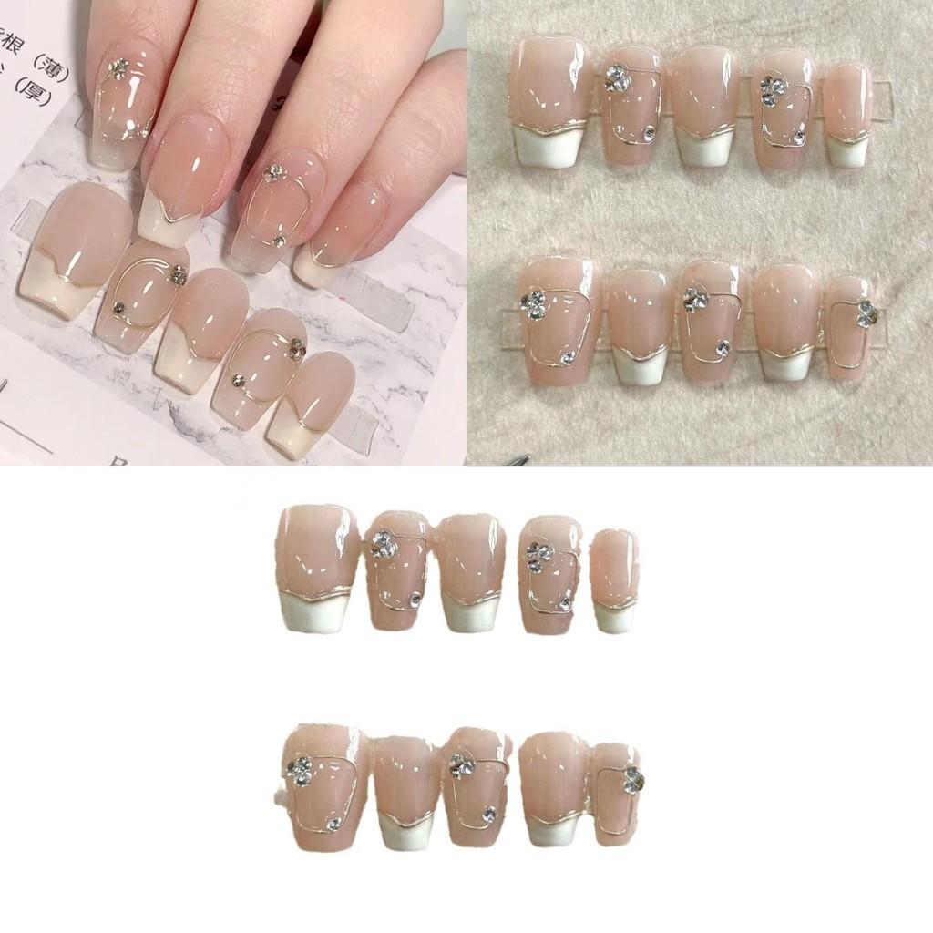 Art Handmade Nail Nude Colored Stacked Rhinestone Nail Patches Finger Decoration