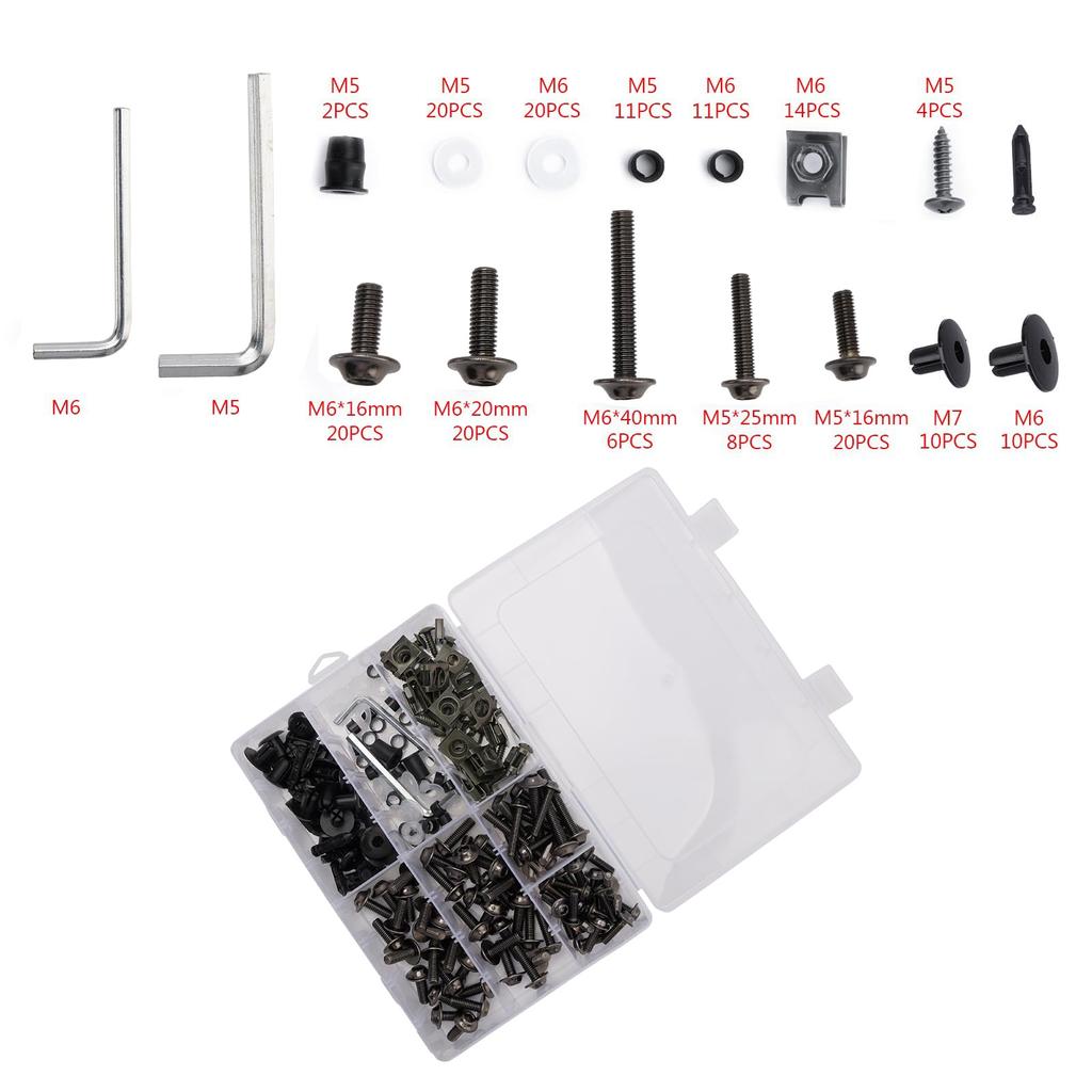 Bruce & Shark 198 Piece Set Cowl Bolts for Motorcycle Exterior Parts Universal Stainless