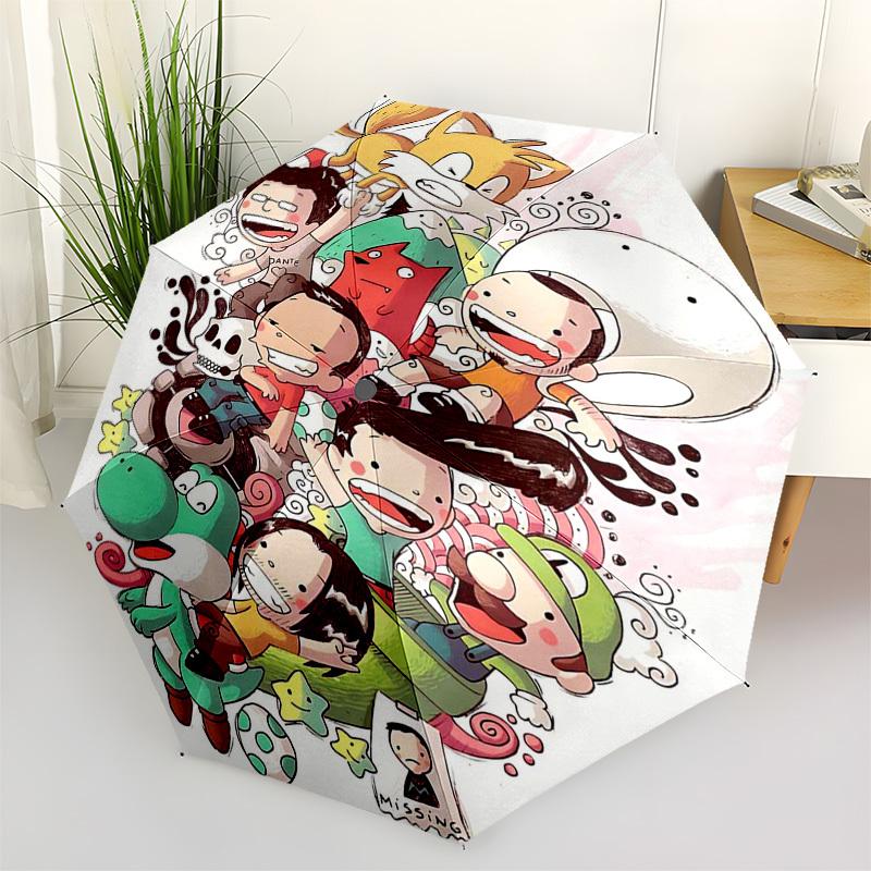 

1pc Outdoor Umbrella with Tails, Sonic, Mario, Luigi, Yoshi Characters - Automatic Opening/Closing Umbrella with Portable Tri-Fold Design, 8-Rib
