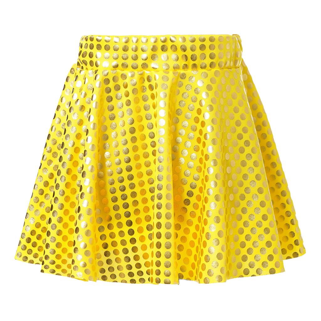 Girls Festivals Dance Skirt: Elastic Waistband Sparkling Dot Mini Swing Skirt for Skating Stage Performance