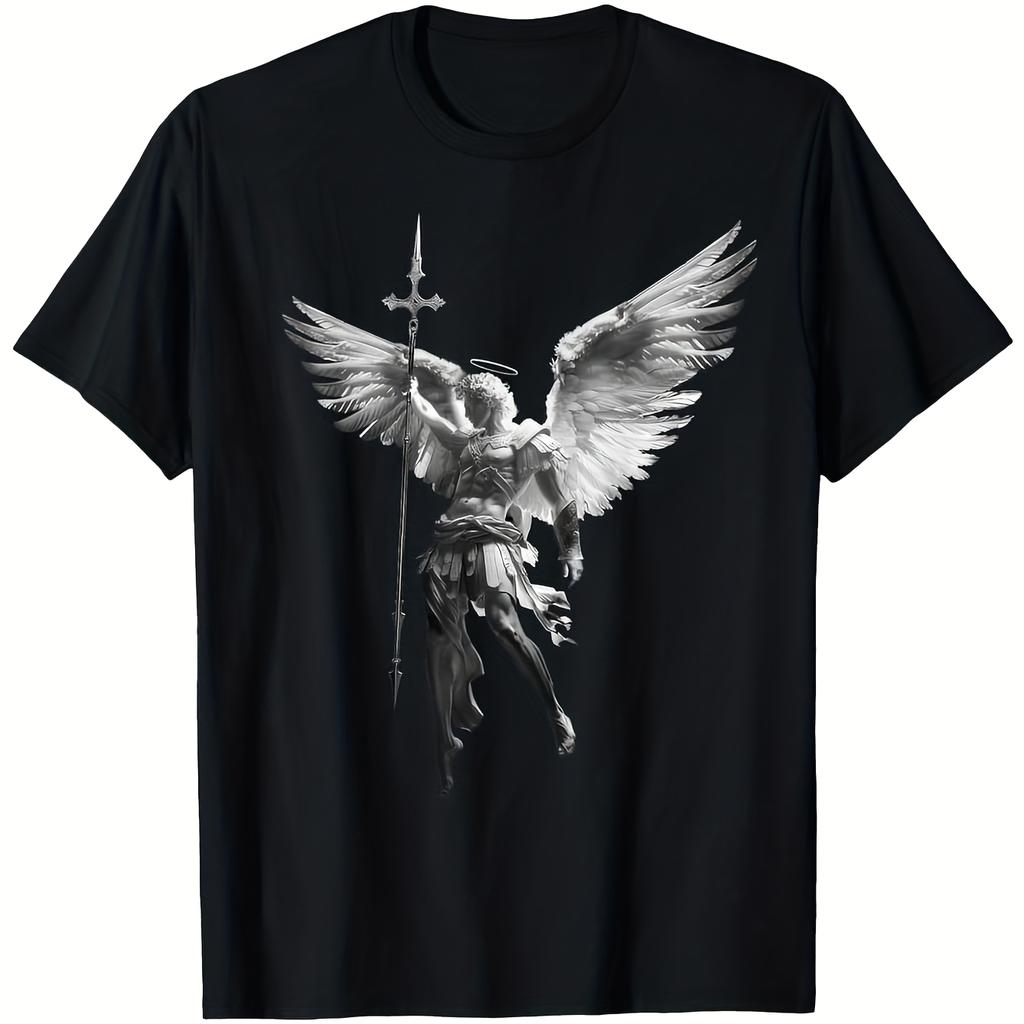 St Michael The Archangel with Spear Cross TShirt 100 Cotton ONeck Short Sleeve Summer Casual Mens Tshirt Streetwear