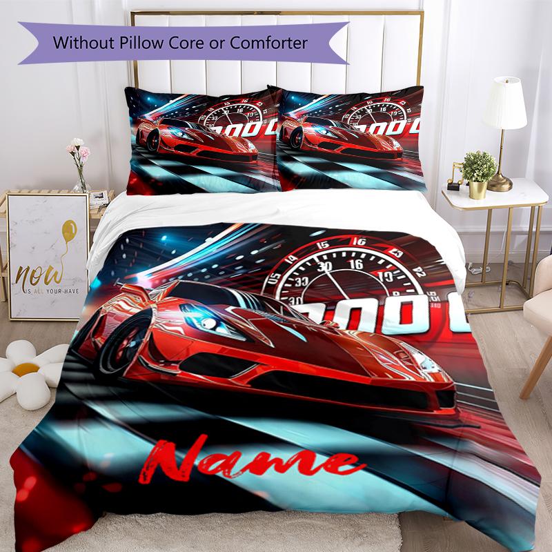 3pcs Custom Name Racing Bedding Set Duvet Cover Closure Includes 1 Duvet Cover & 2 Pillowcases, Soft and Comfortable for All Seasons.