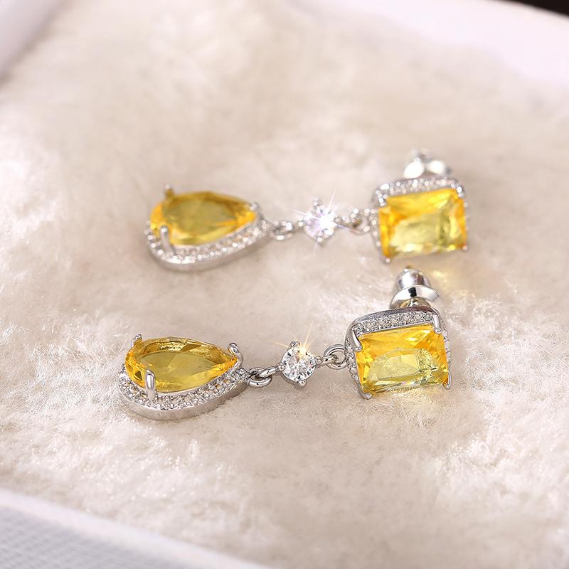 Huitan Rosa/Gelb Zirkonia Hängeohrringe für Frauen Romantische Birnenförmige CZ Hängeohrringe Hochzeitsfeier Luxus Trend Zirkon