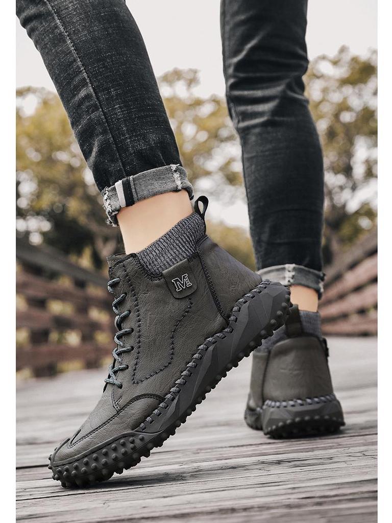 Men's 2024 Spring/Autumn Warm Velvet Martin High-Top Casual Boots