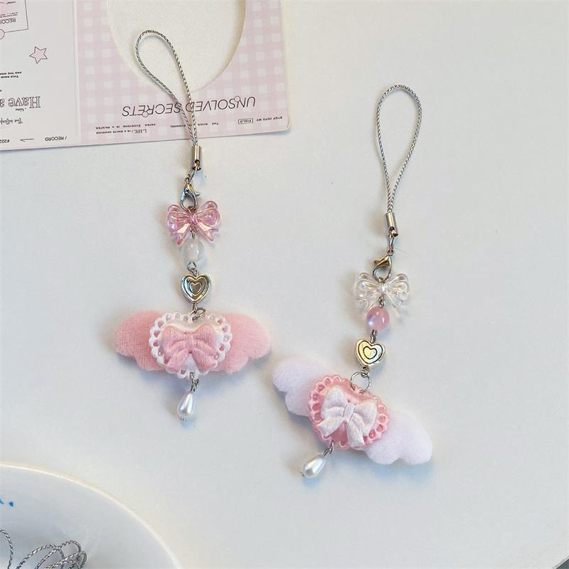 Niedliche Süße Engelsflügel Schleife Handy-Lanyard-Umhängeband Schlüsselanhänger Anhänger Anti-Verloren Handykette Taschenanhänger Mädchenhafter Handy-Anhänger Geschenke