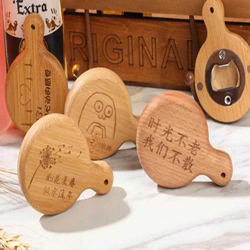 Customize Logo Wood Beer Opener with Magnet Wooden and Bamboo Refrigerator Magnet Magnetic Bottle Openers 0409