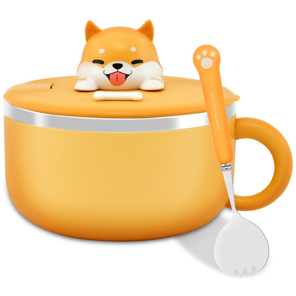 304 stainless steel 1200ml cartoon Lamian Noodles bowl with lid and Spock heat-resistant instant noodle bowl with spoon