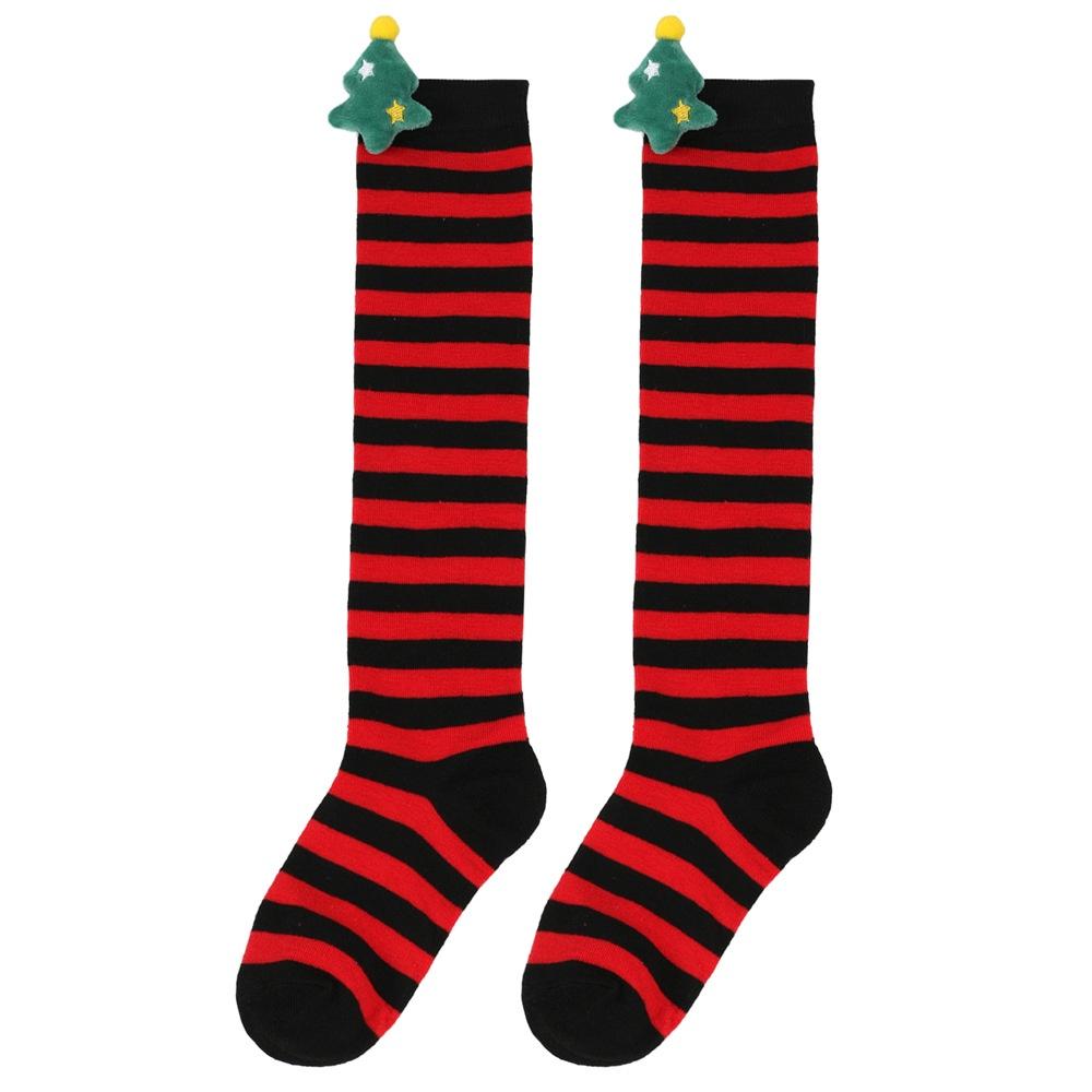 Cute Plush Christmas Socks For Kids Over The Knee Striped Cartoon Toy Socks