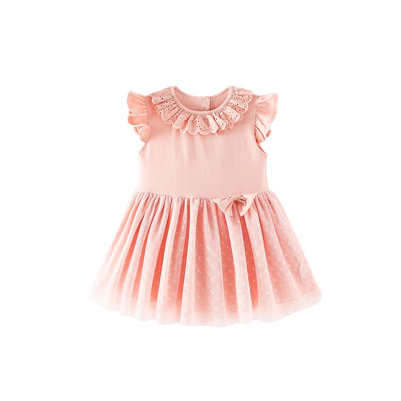 Malwee Summer Cotton Princess Dress - Solid Color, Short-Sleeved for Girls