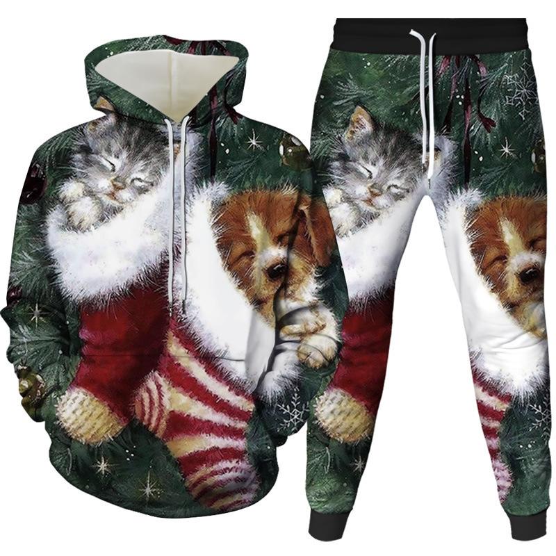 Christmas Santa Claus 3D Cartoon Print Tracksuit Set Man Woman Hoodies+Pants 2pcs Sets Fashion Sportwear Kids Pullover Clothing