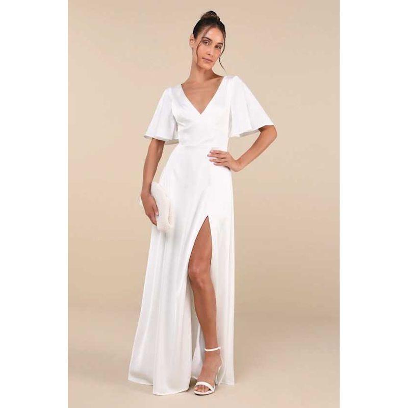 

Foreign Trade Order Lu s High Quality Smooth Fabric Flying Sleeves Backless Slim fit Elegant Simple Royal Sister Niche Dress White M