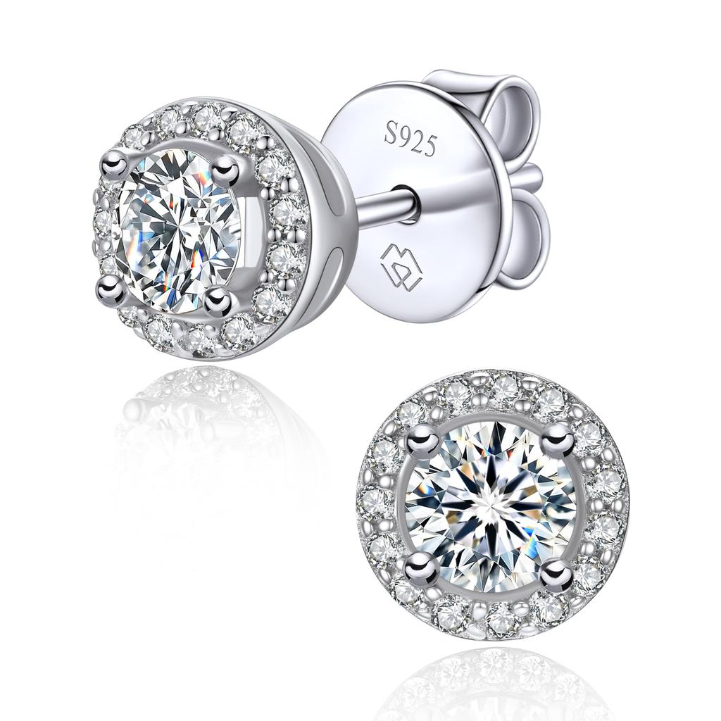 MomentWish Moissanite Earrings for Women and Men, 0.6-2ct D Color, Sterling Silver 925, Hypoallergenic, Unisex, Diamond Earrings, Popular Gift