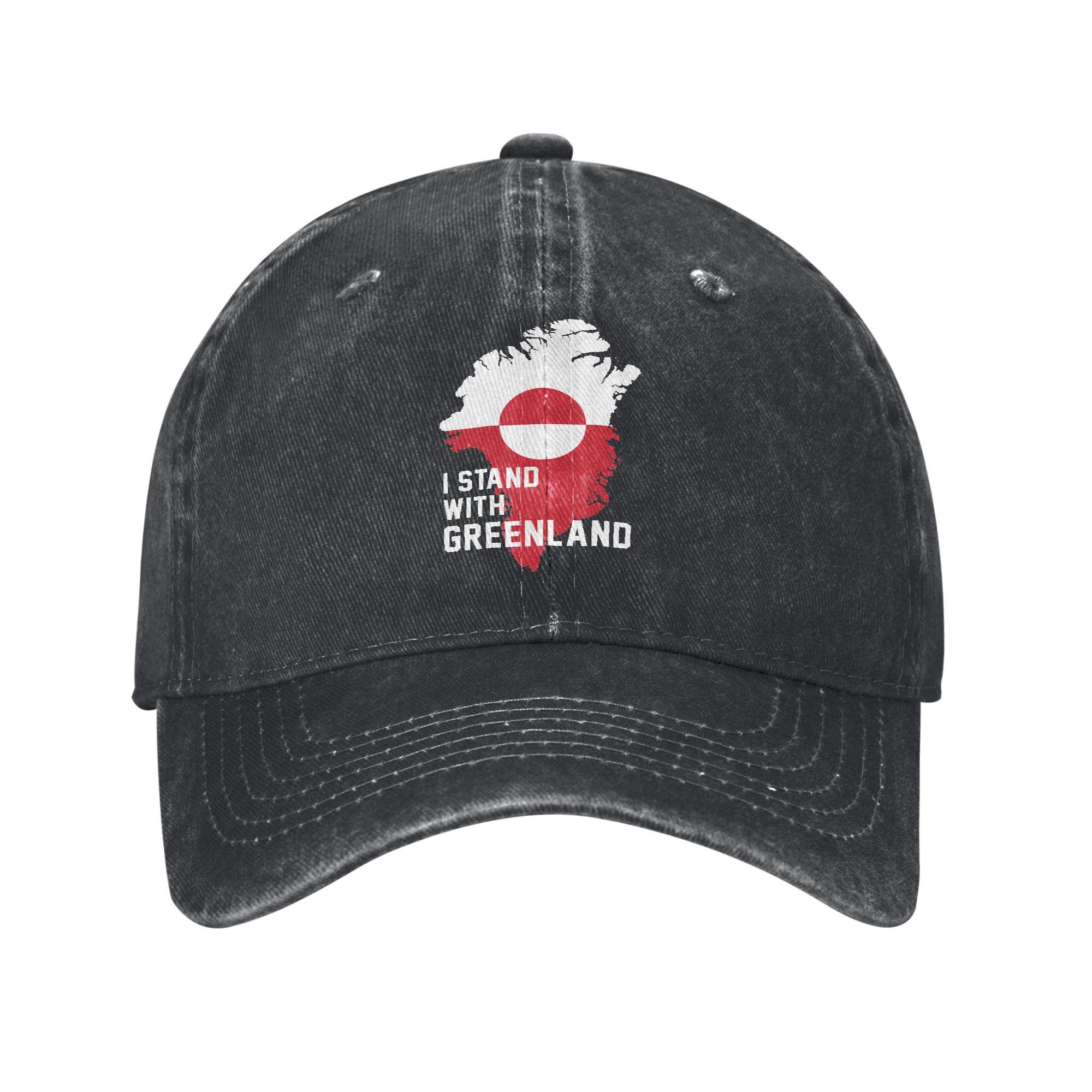 I Stand with Greenland Support Greenlanders Washed Baseball Cap  Casual Sun Trucker Hat Summer Unisex-Teens Baseball Caps One Size