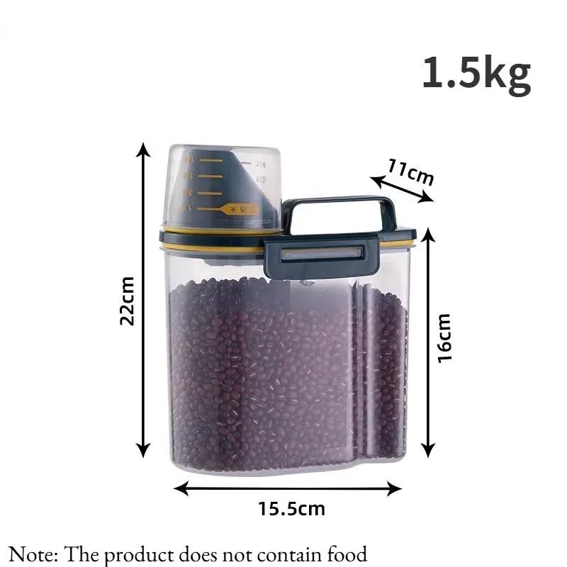

1 шт. Герметичный контейнер для хранения корма для домашних животных, 1,5 кг/2 кг, герметичная пластиковая банка с мерным стаканчиком для сухого корма для собак и кошек