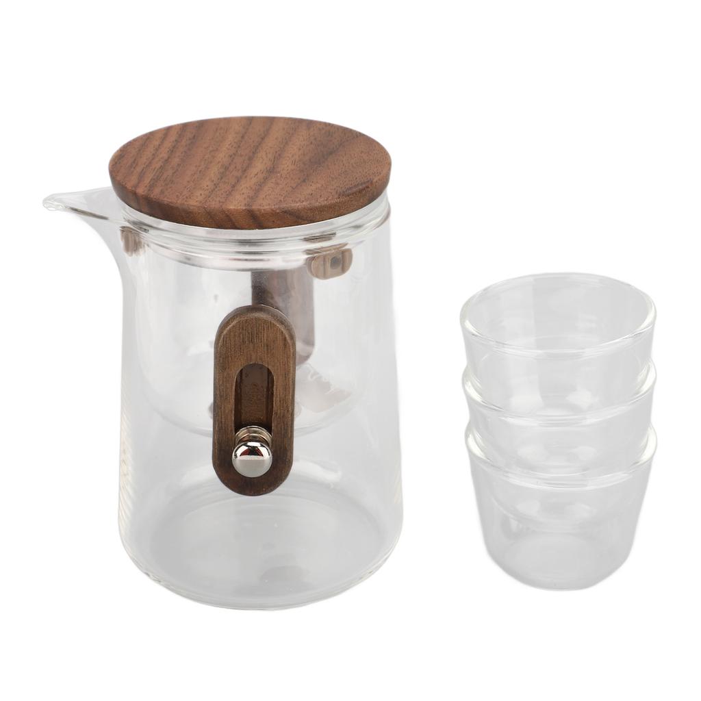 Glass Teapot Set with Cups Liner Storage Bag Small Capacity for Travel Non Leakage Spout