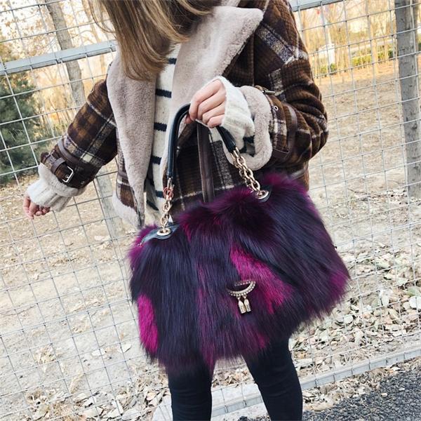 Fox Fur Women s Bag Fashion Large Capacity Furry Women s Handbag Designer Luxury Bag Handheld Crossbody High End Furry Bags Big розы красного