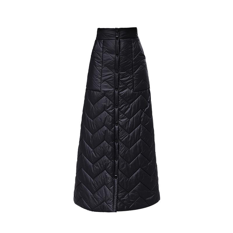 Daunen Plus Schwarz Gesteppt Baumwolle Größe Hohe Taille Vintage Frühling Herbst Winter Lässig Locker Lang Für Frau Röcke Damenrock